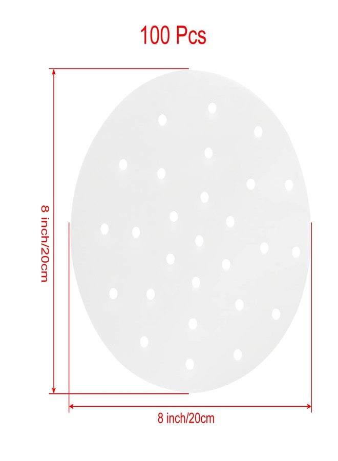 Cionyce 100 Pcs Dumpling Paper Bamboo Steamer Paper 8 Inch Steamer Basket Liners With Holes,Parchment Paper For Air Frying,Baking - Image 2